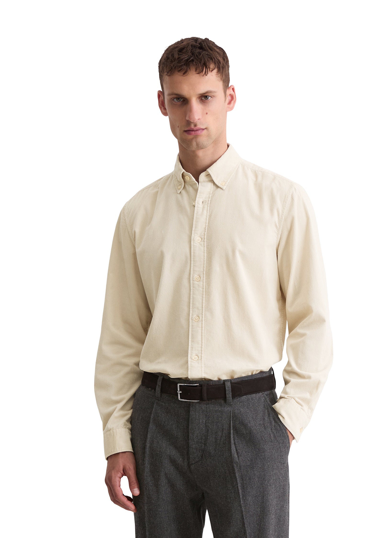 Cordhemd Regular Fit - 707-gray silk - Beige