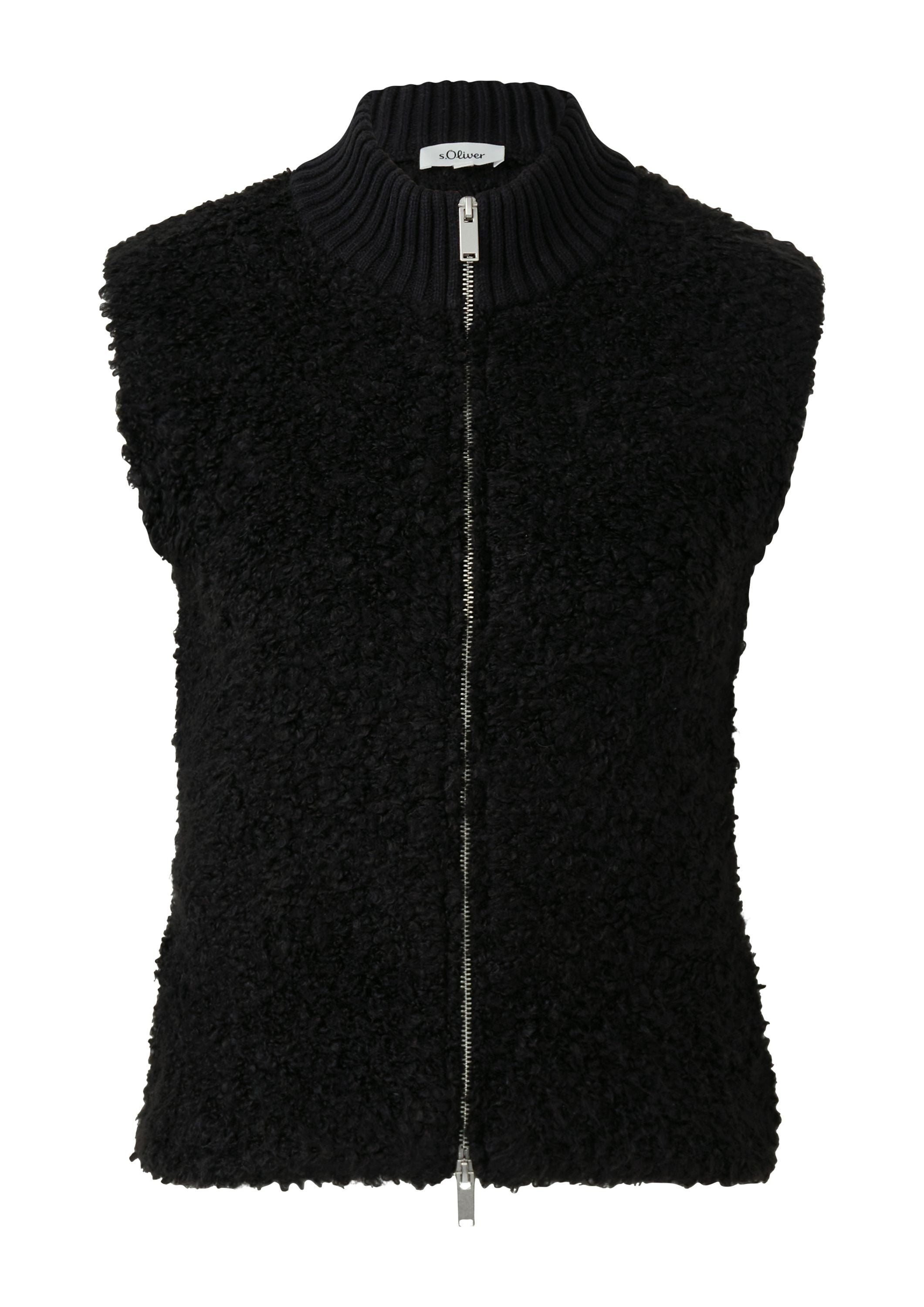Teddyweste mit Stehkragen - 9999-GREY/BLACK - Schwarz