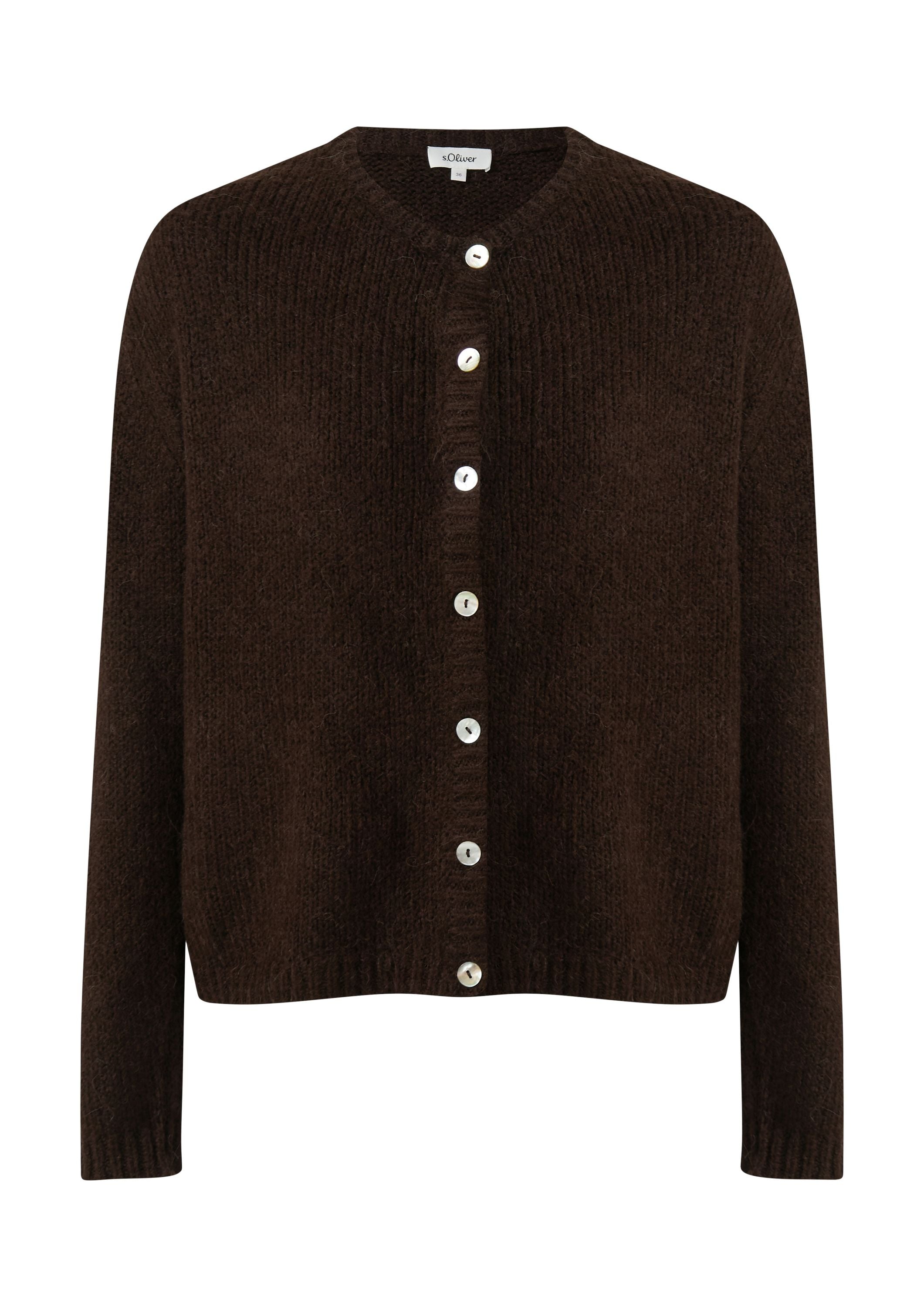 Strickjacke mit Rundhalsausschnitt - 8945-BROWN - Braun