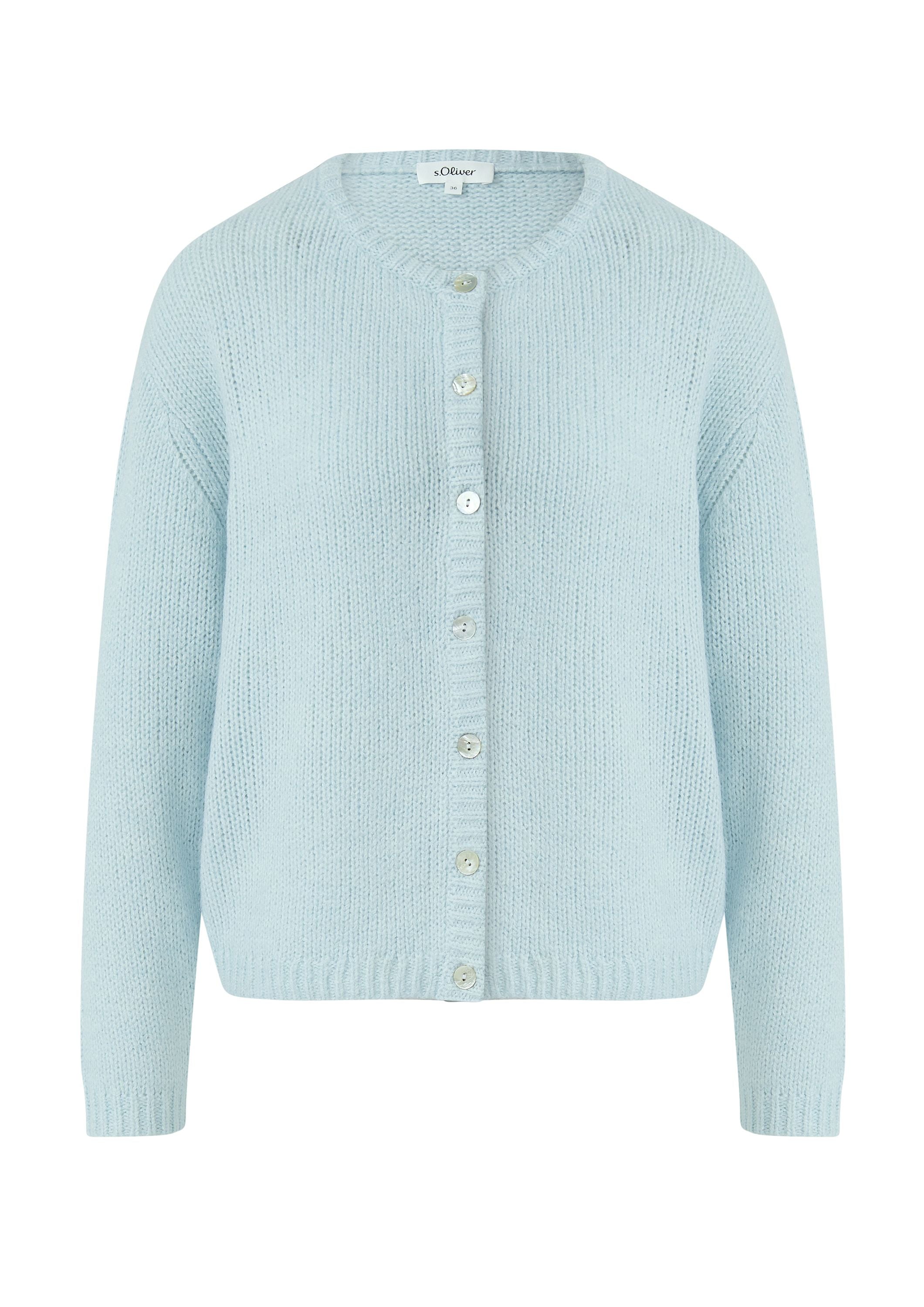 Strickjacke mit Rundhalsausschnitt - 6439-BLUE GREEN - Blau