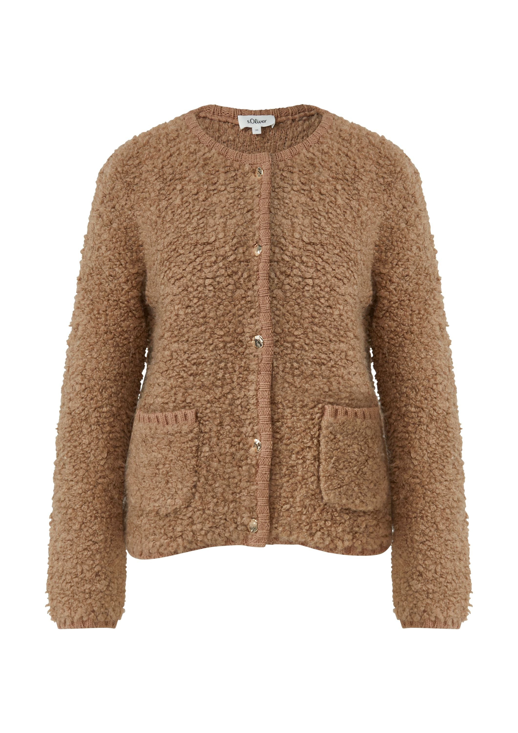 Strickjacke aus Bouclé - 8486-BROWN - Beige