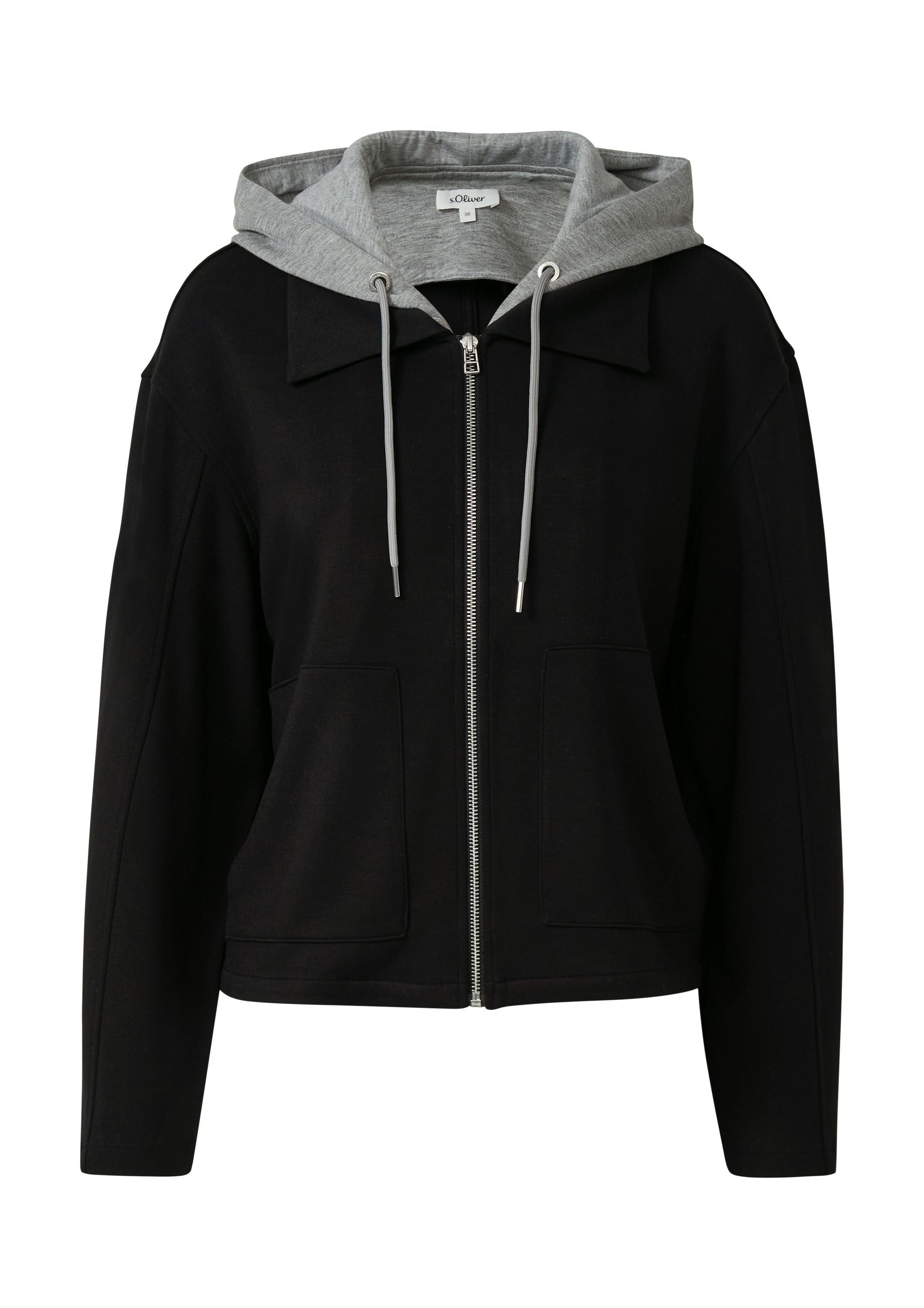Sweatshirt-Jacke aus Viskosemix - 9999-GREY/BLACK - Schwarz