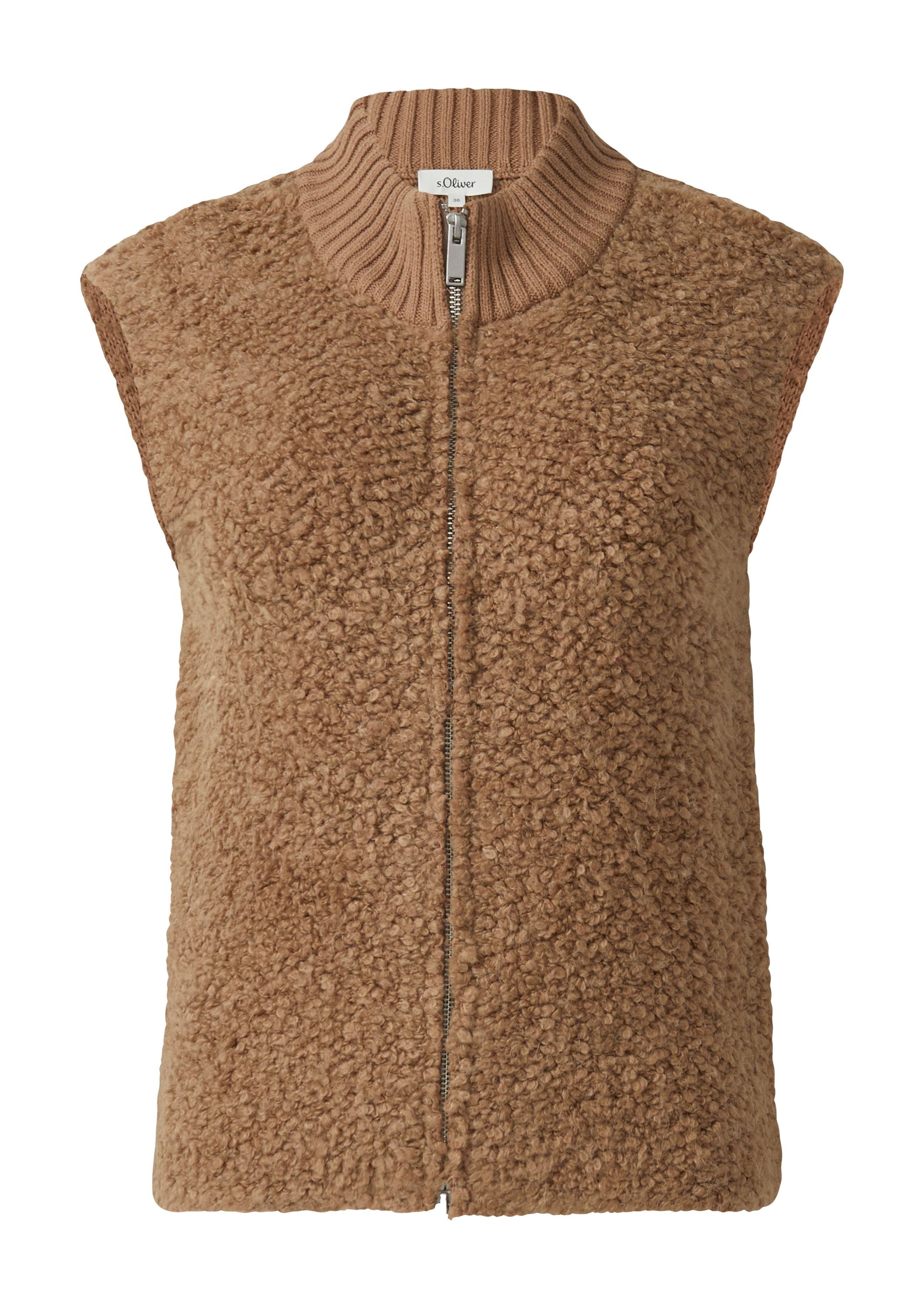 Teddyweste mit Stehkragen - 8486-BROWN - Braun