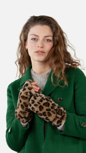 Fingerlose Handschuhe BRITAMU aus Kunstpelz - print brown - Braun