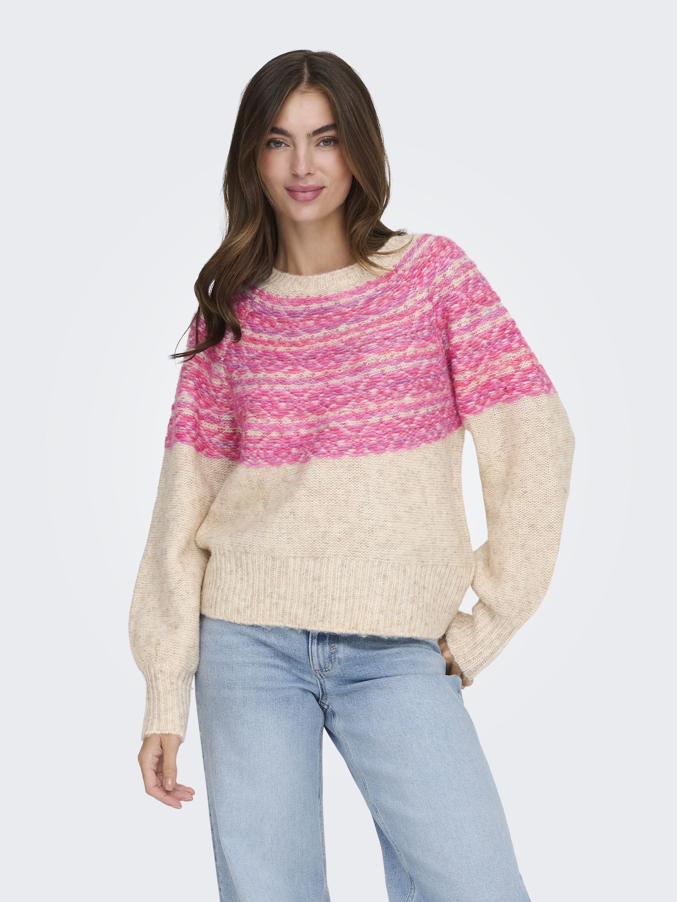 Strickpullover SIDONA - Birch/Mel/Fuchsia Purple Space - Pink