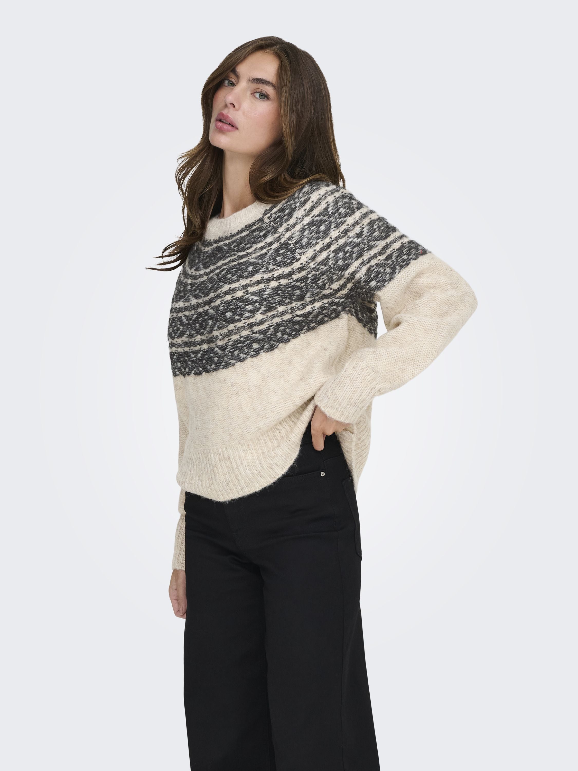 Strickpullover SIDONA - Birch/Black/Mel - Schwarz