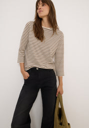 Langarmshirt gestreift aus Baumwollmix - 26983 oat milk beige - Beige