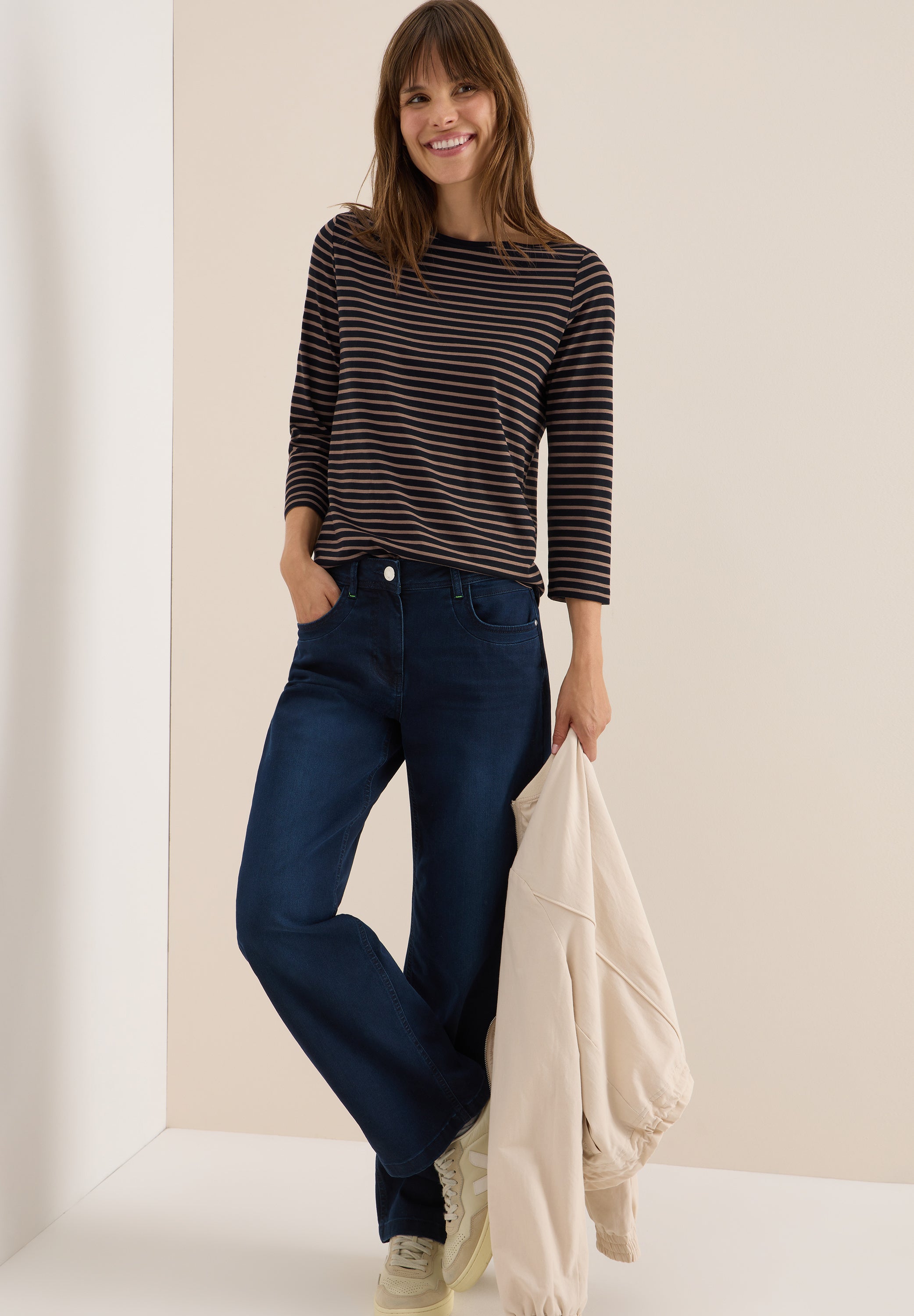 Langarmshirt gestreift aus Baumwollmix - 27337 urban dark blue cocoa ta - Blau