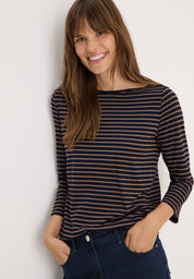 Langarmshirt gestreift aus Baumwollmix - 27337 urban dark blue cocoa ta - Blau