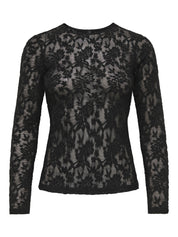 Langarmshirt mit Spitzen-Details - Black - Schwarz