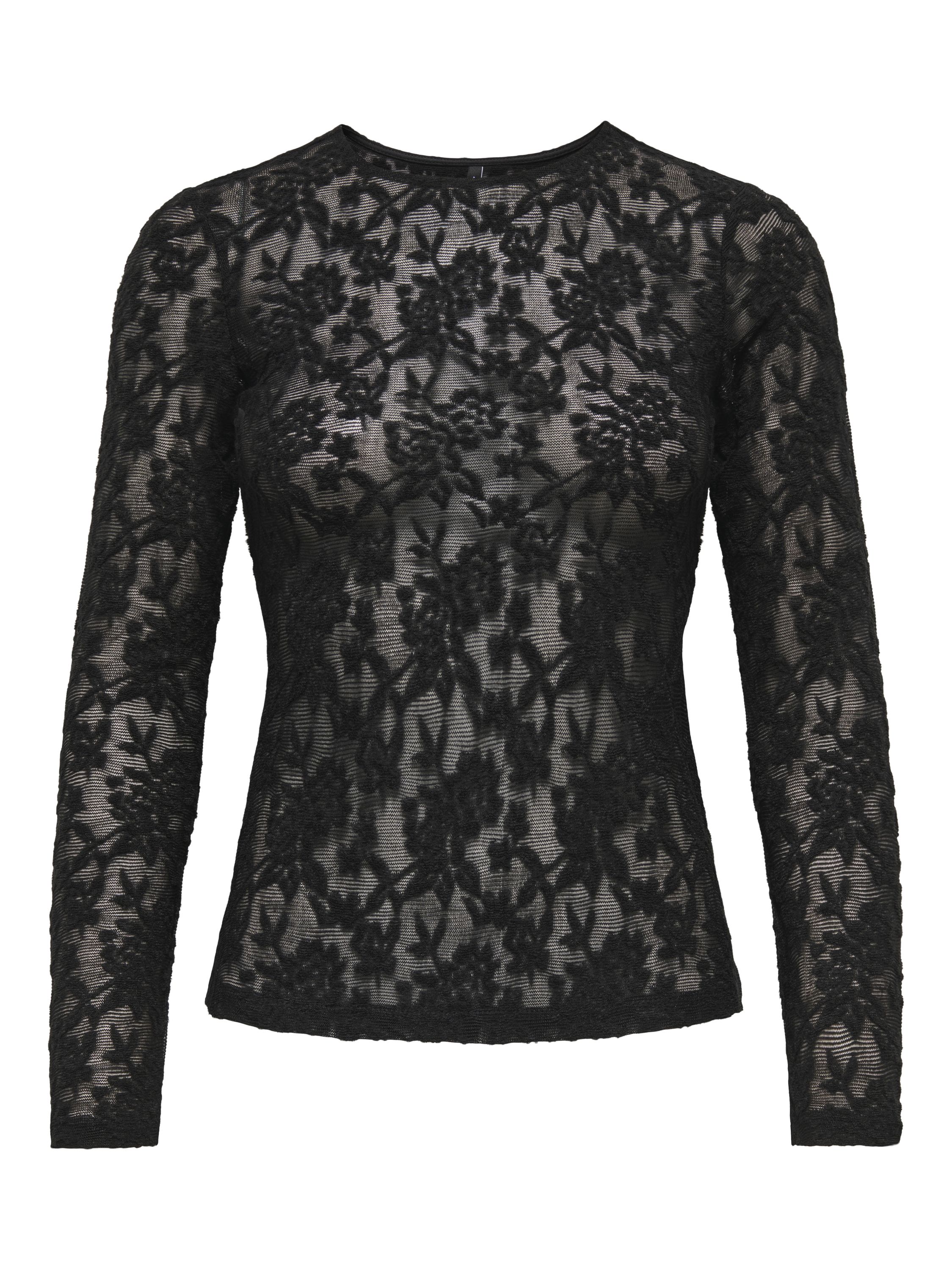 Langarmshirt mit Spitzen-Details - Black - Schwarz