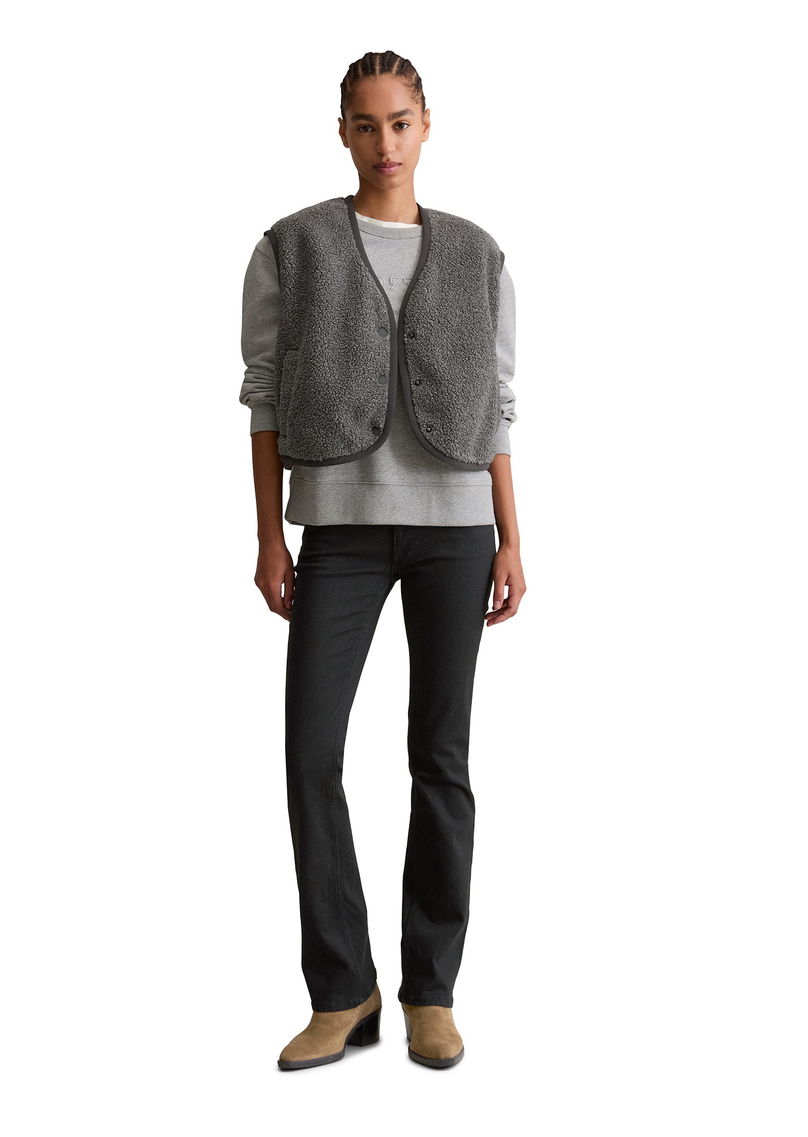 Teddyweste cropped Relaxed Fit - 0500-Anthra Melange - Grau