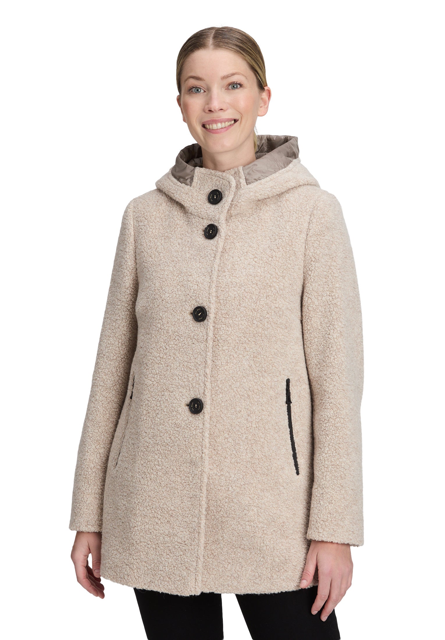 Wolljacke mit Kapuze - 7400-Light Sand - Beige