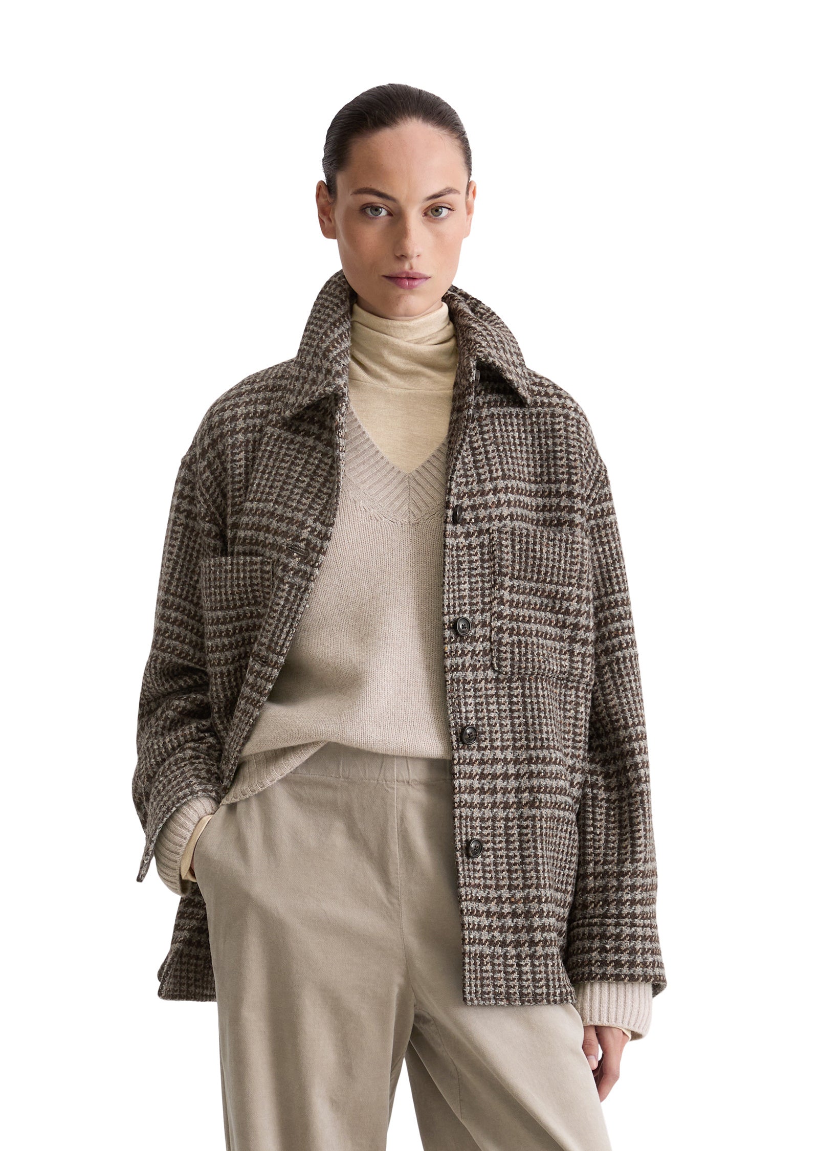 Hemdjacke aus Wollmix - W99-multi/ glen check - Braun