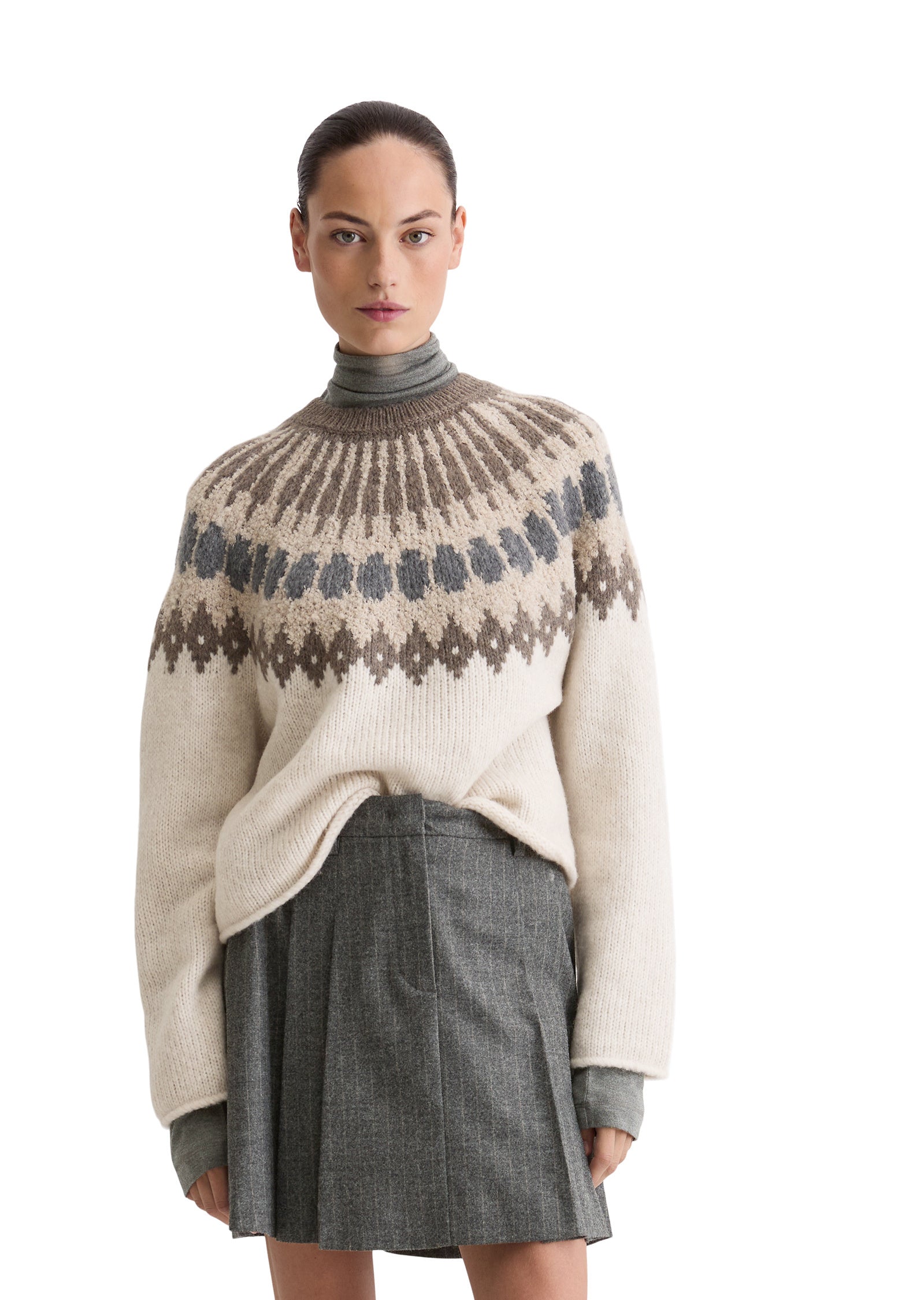Strickpullover aus Schurwollmix - J40-fair isle / white cotton - Creme