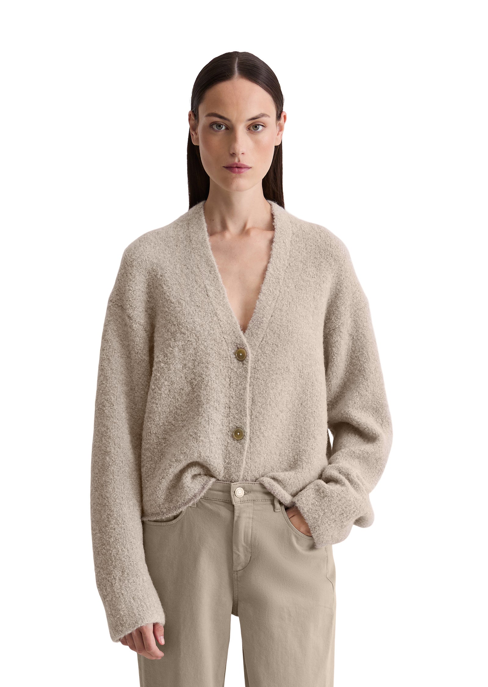 Strick-Cardigan aus Bouclé - 915-chalky mauve melange - Beige