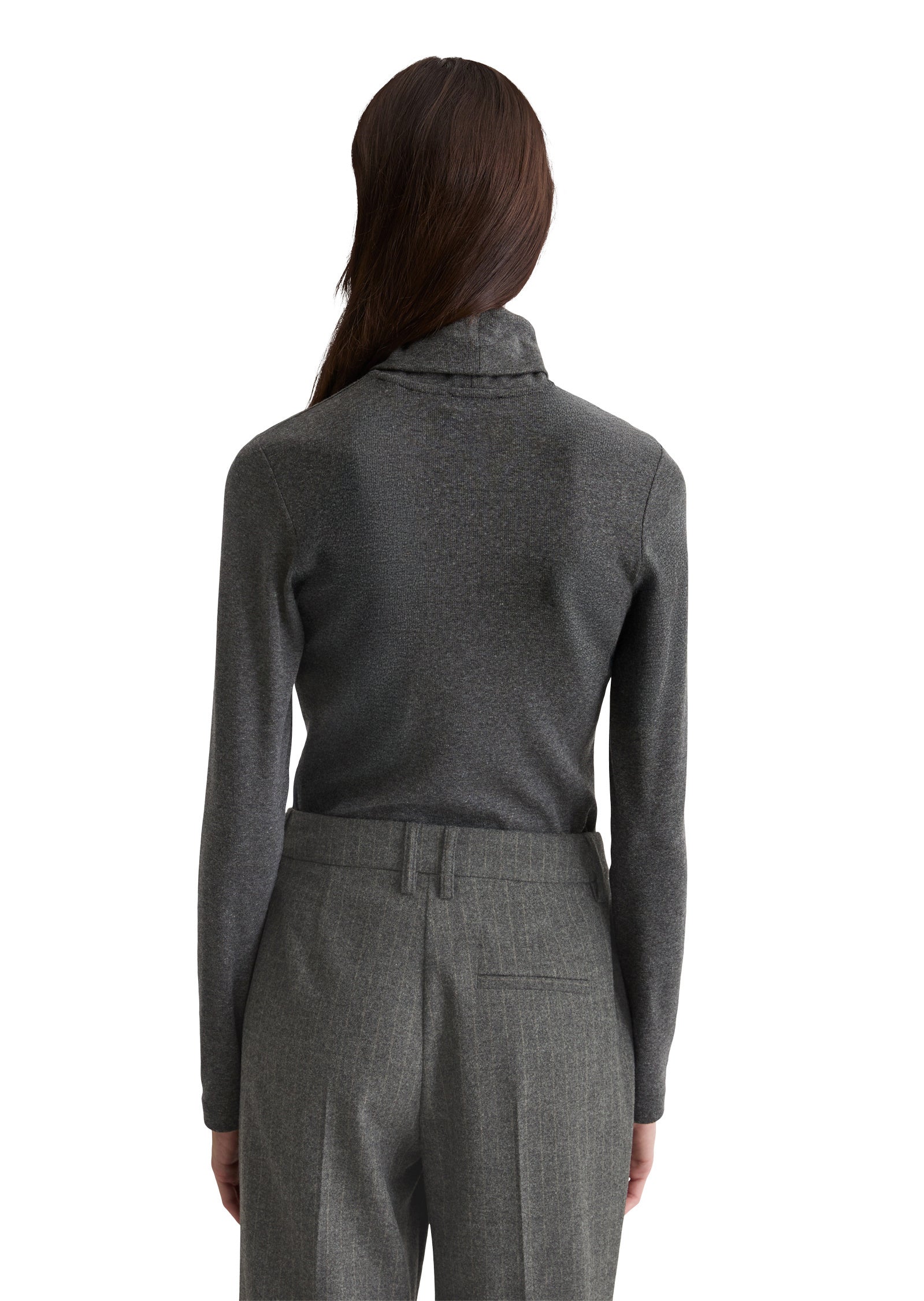 Dünner Strickpullover mit Rollkragen - 927-rocky grey melange - Grau