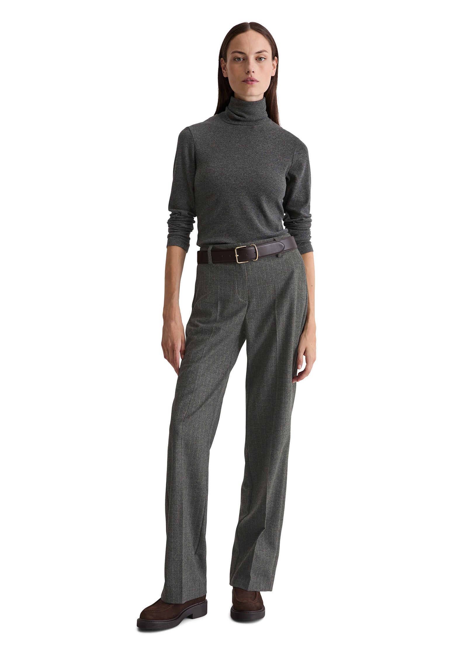 Dünner Strickpullover mit Rollkragen - 927-rocky grey melange - Grau