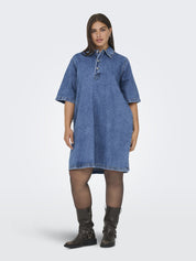 Jeanskleid Midi - Medium Blue Denim - Blau