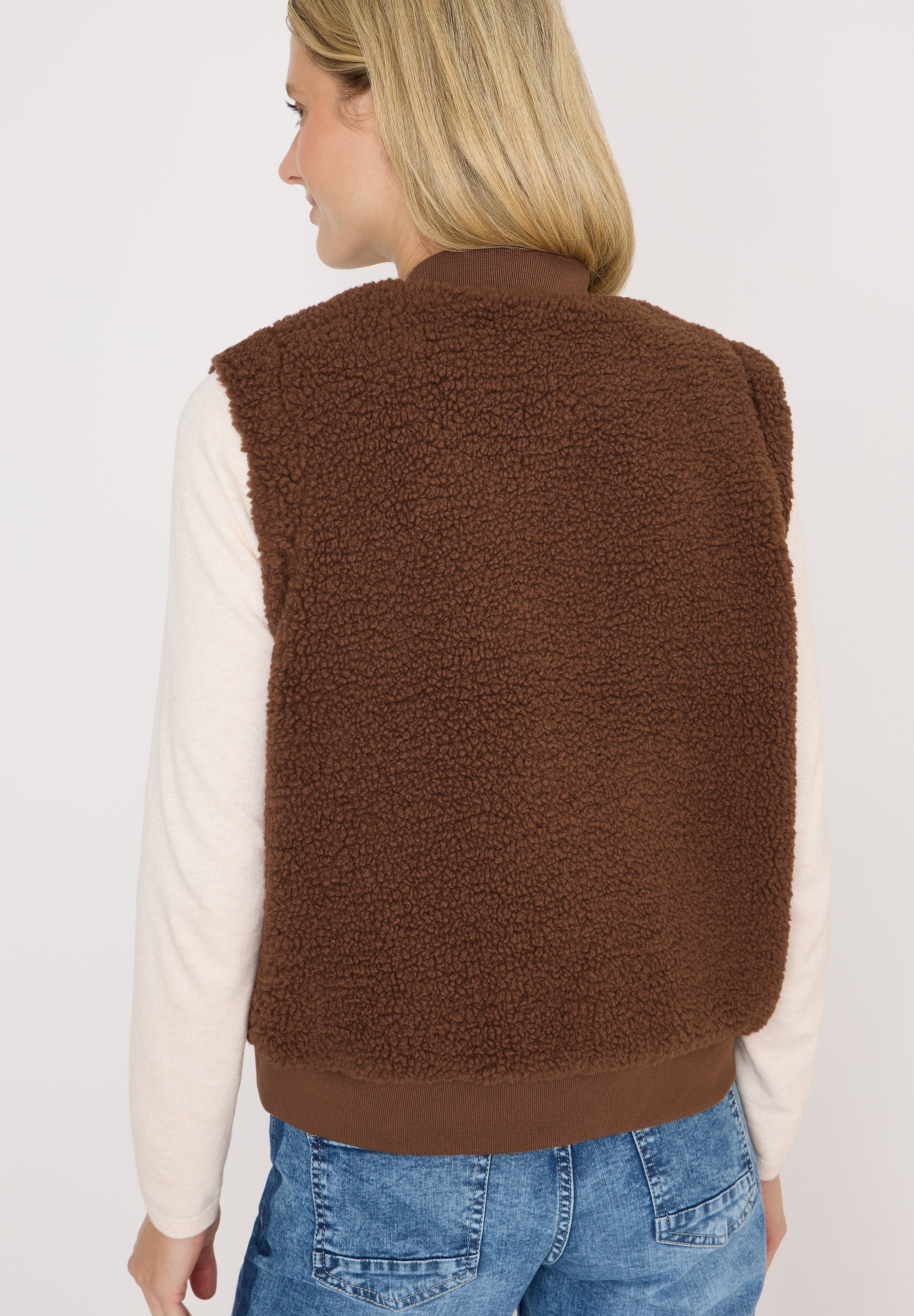 Teddyweste mit Bündchenkragen - 17113 mocha caramel - Braun