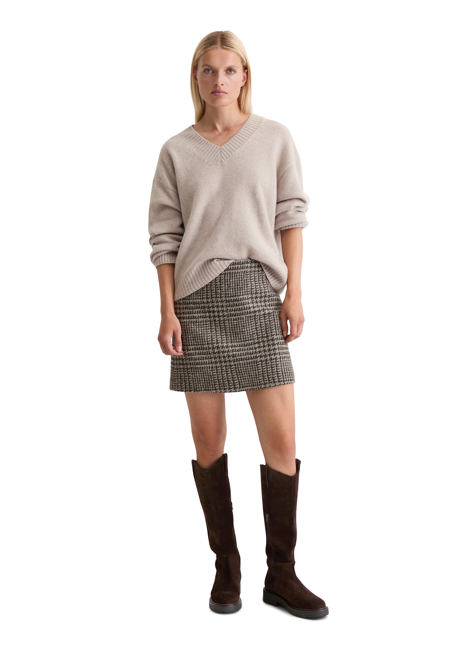 Minirock kariert aus Wollmix - W99-multi/ glen check - Braun