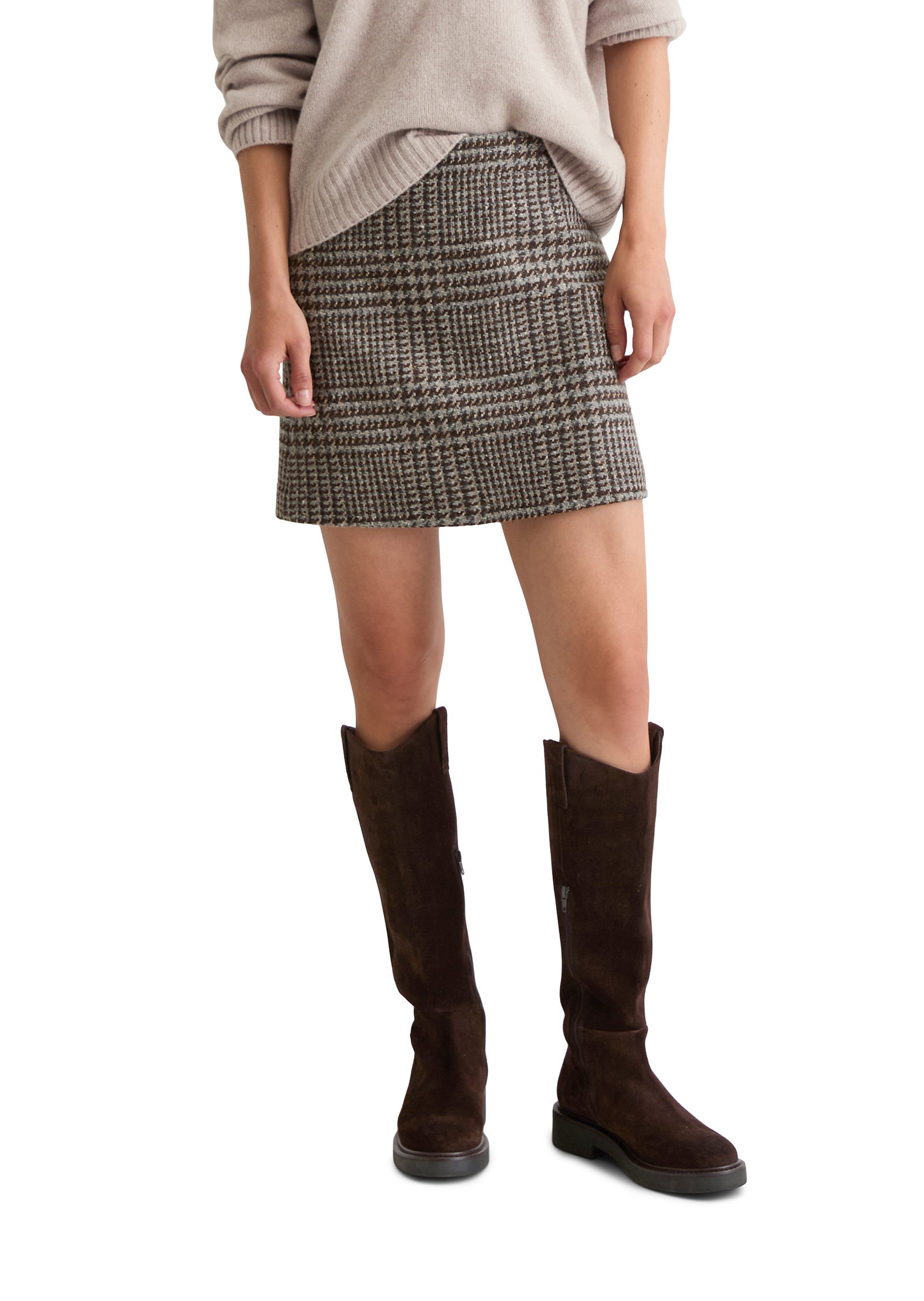 Minirock kariert aus Wollmix - W99-multi/ glen check - Braun