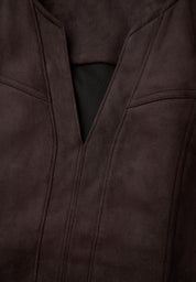 Velourskleid Midi mit V-Ausschnitt - 16866-deep roast brown - Braun
