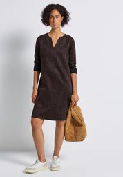 Velourskleid Midi mit V-Ausschnitt - 16866-deep roast brown - Braun