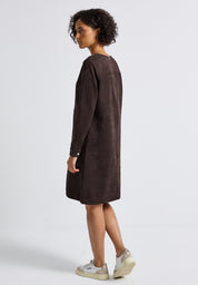 Velourskleid Midi mit V-Ausschnitt - 16866-deep roast brown - Braun