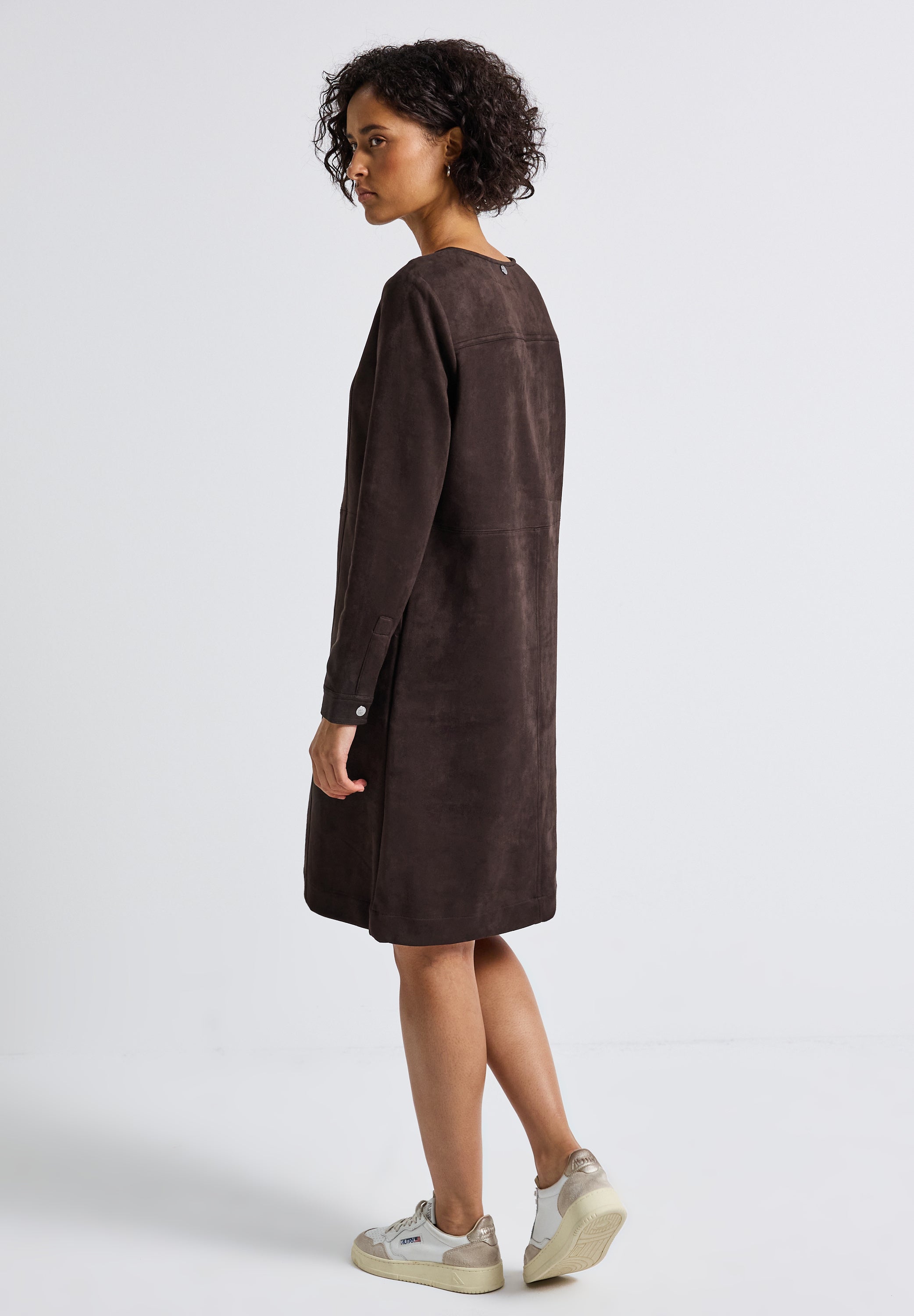 Velourskleid Midi mit V-Ausschnitt - 16866-deep roast brown - Braun