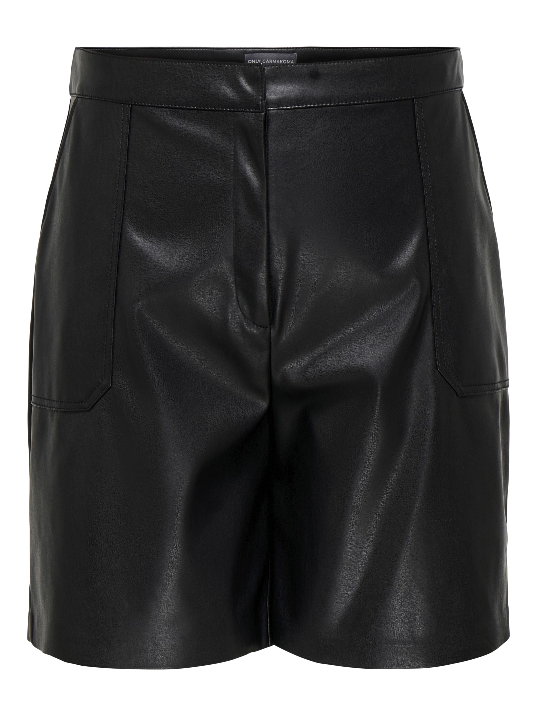 Shorts in Lederoptik Regular Fit - Black - Schwarz