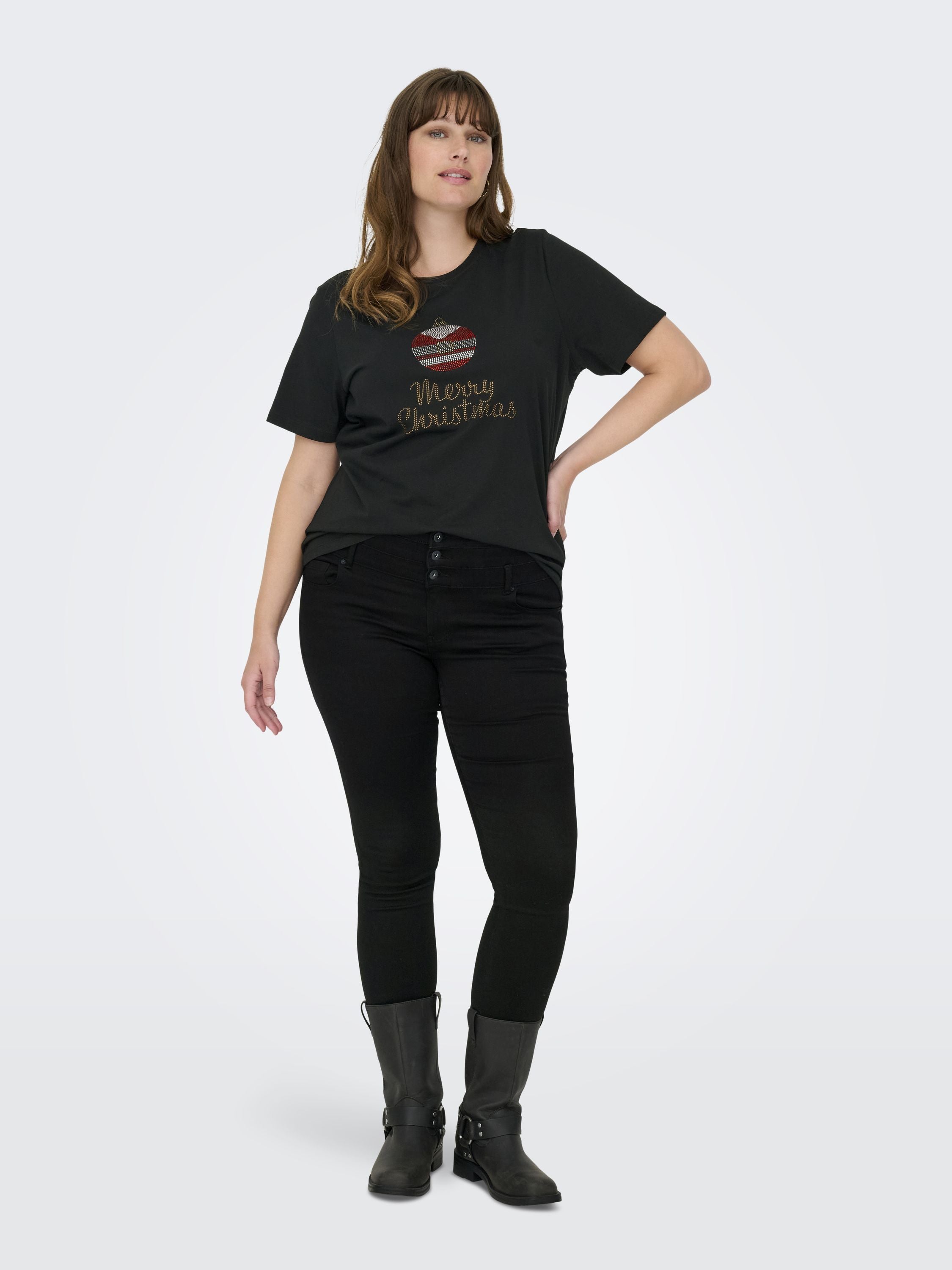 T-Shirt aus Bio-Baumwolle - Black/MERRY CHRSTMAS - Schwarz
