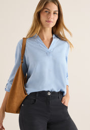 Schlupfbluse aus Viskose - 17301 light sky blue melange - Blau
