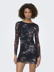 Meshkleid Mini floral - Twilight Mauve/Diffused floral - Schwarz