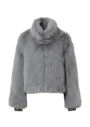 Fake-Fur-Jacke mit Stehkragen - 9505-GREY/BLACK - Grau