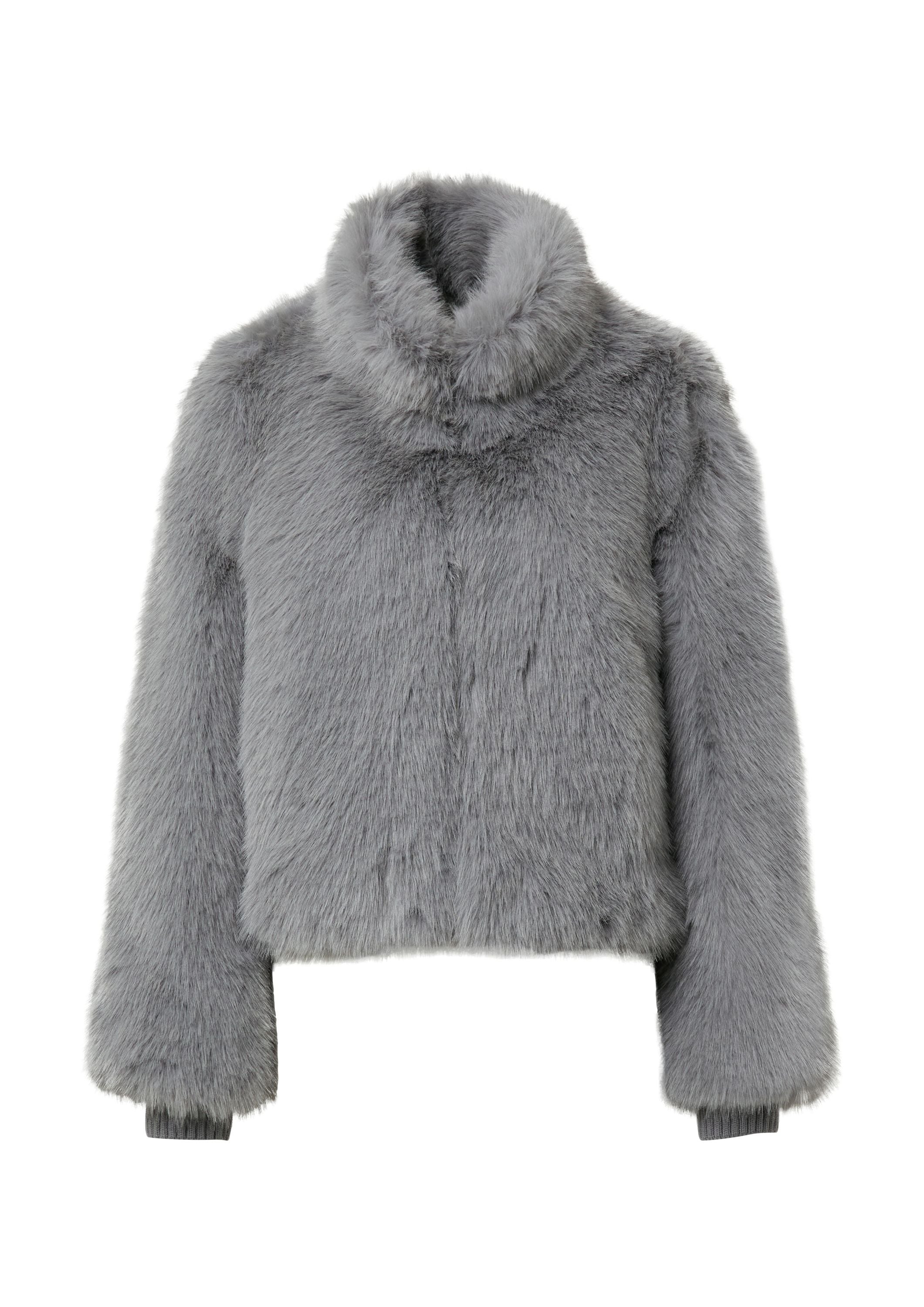 Fake-Fur-Jacke mit Stehkragen - 9505-GREY/BLACK - Grau