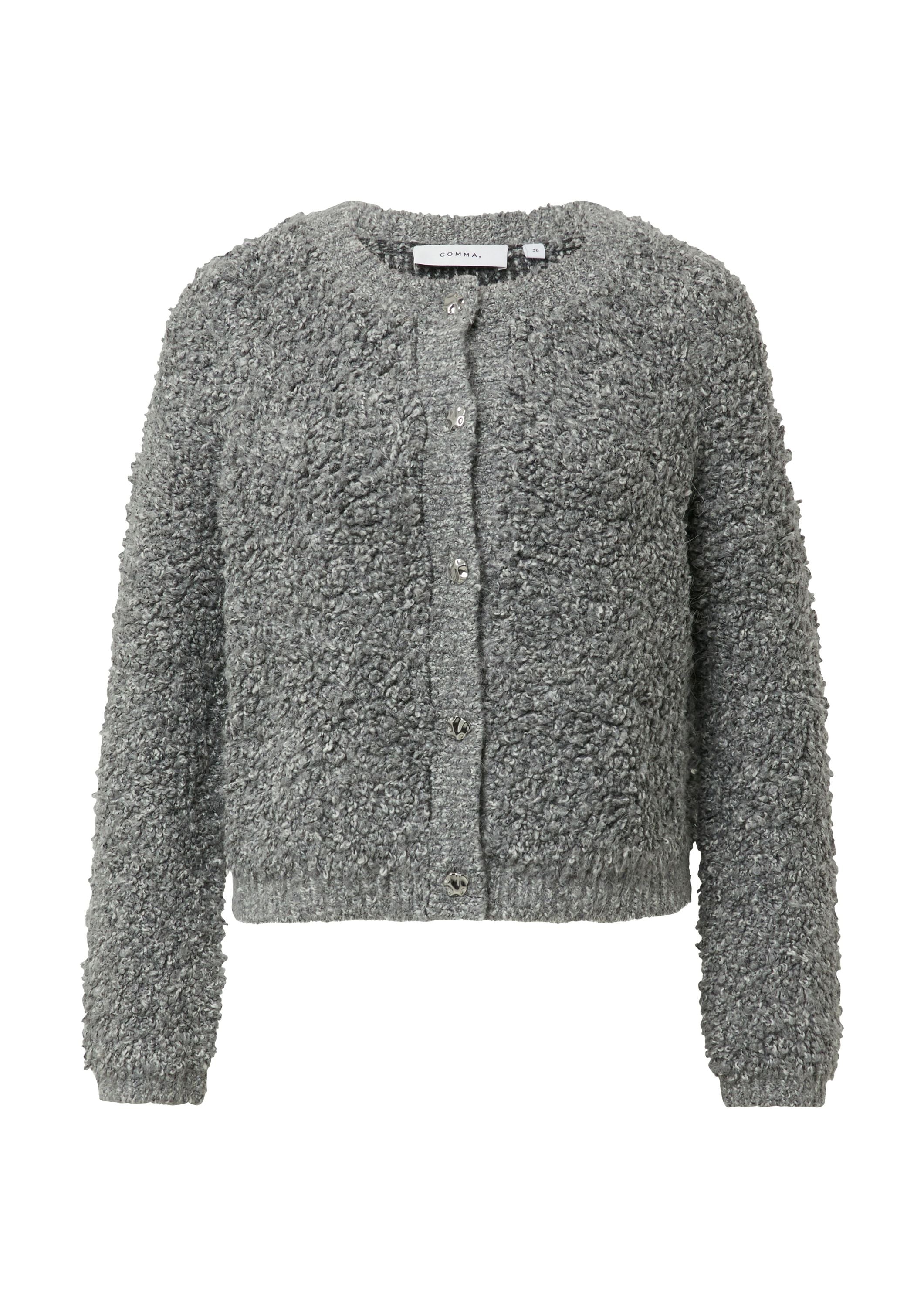 Strickjacke aus Bouclégarn - 95X5-GREY/BLACK - Grau