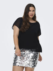 Chiffon-T-Shirt mit Rundhalsausschnitt - Black - Schwarz