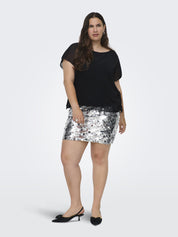 Chiffon-T-Shirt mit Rundhalsausschnitt - Black - Schwarz