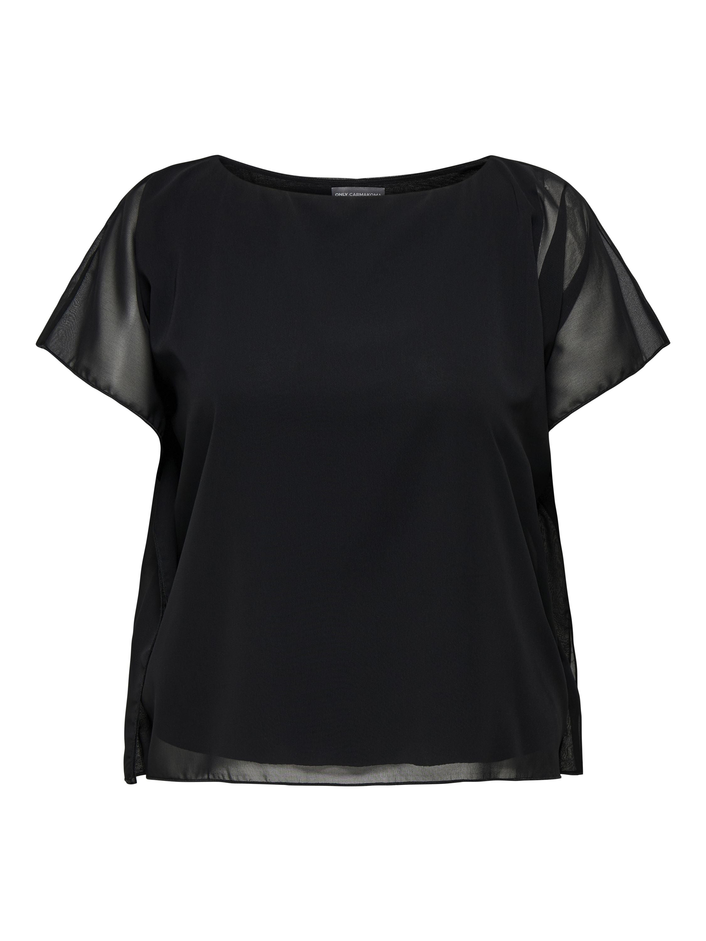 Chiffon-T-Shirt mit Rundhalsausschnitt - Black - Schwarz