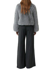 Fake-Fur-Jacke mit Stehkragen - 9505-GREY/BLACK - Grau