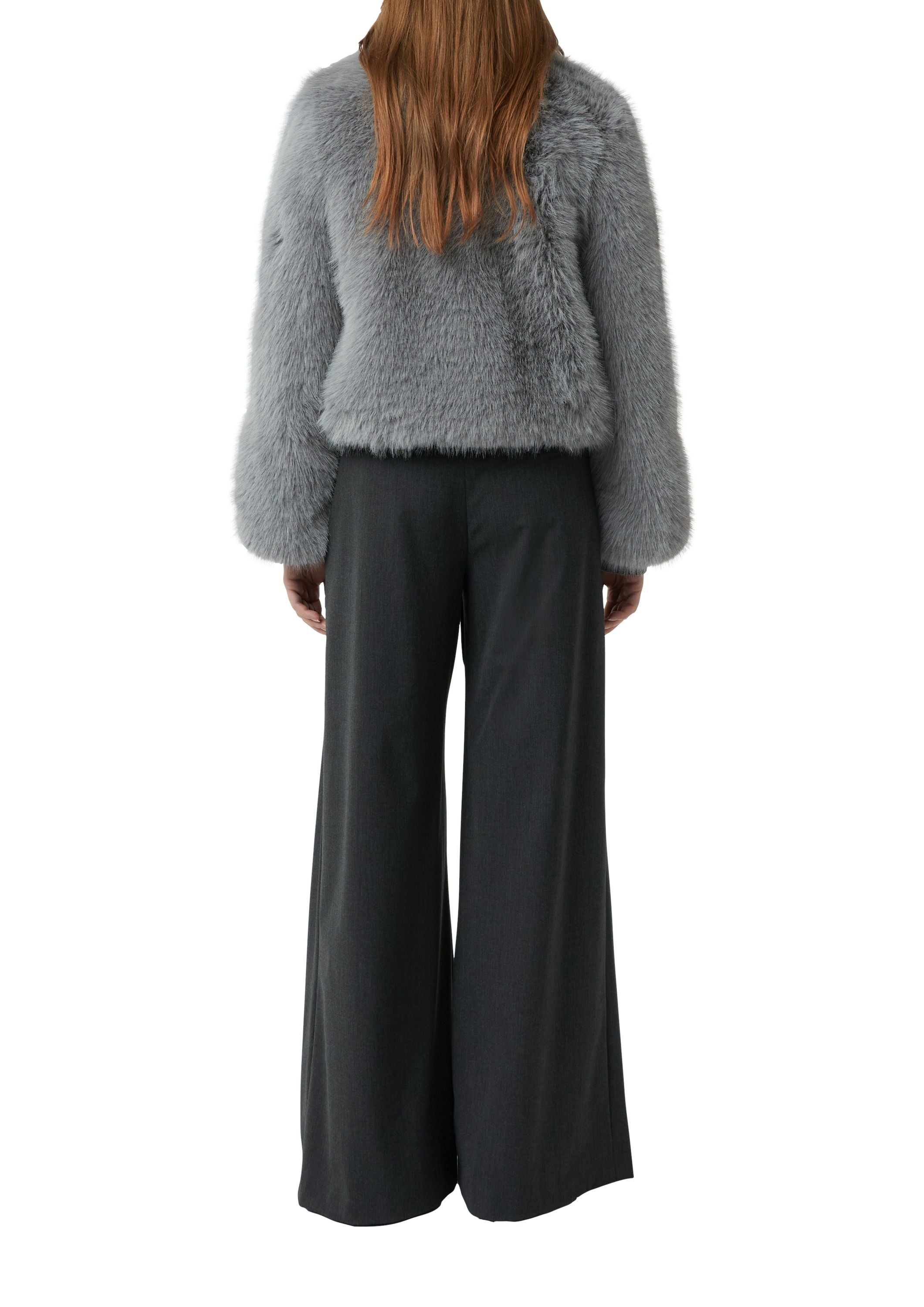 Fake-Fur-Jacke mit Stehkragen - 9505-GREY/BLACK - Grau