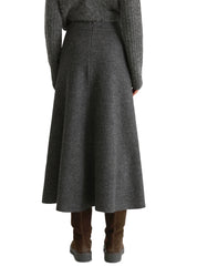 Ausgestellter Rock Midi aus Boiled Wool - 927-rocky grey melange - Grau
