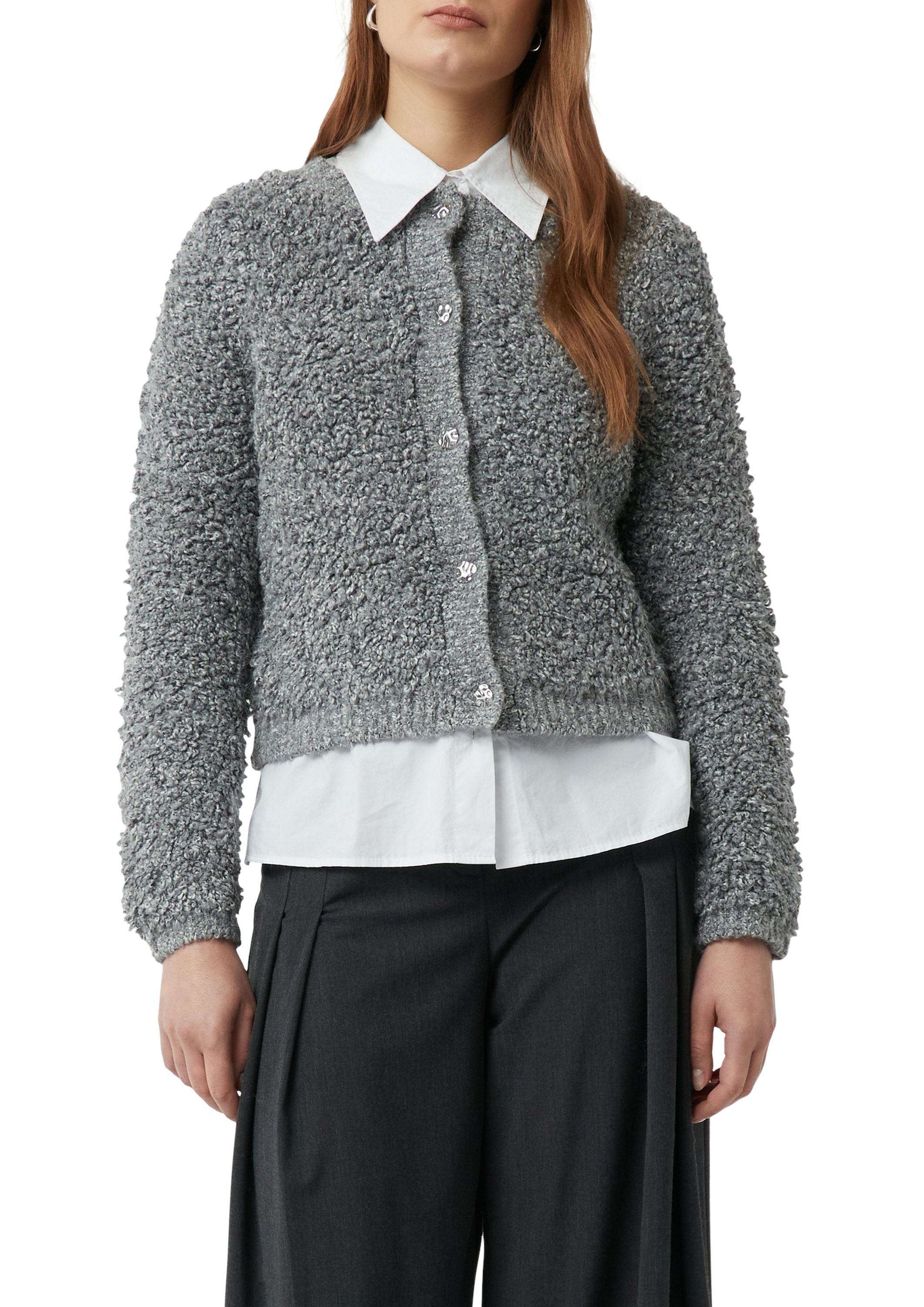 Strickjacke aus Bouclégarn - 95X5-GREY/BLACK - Grau