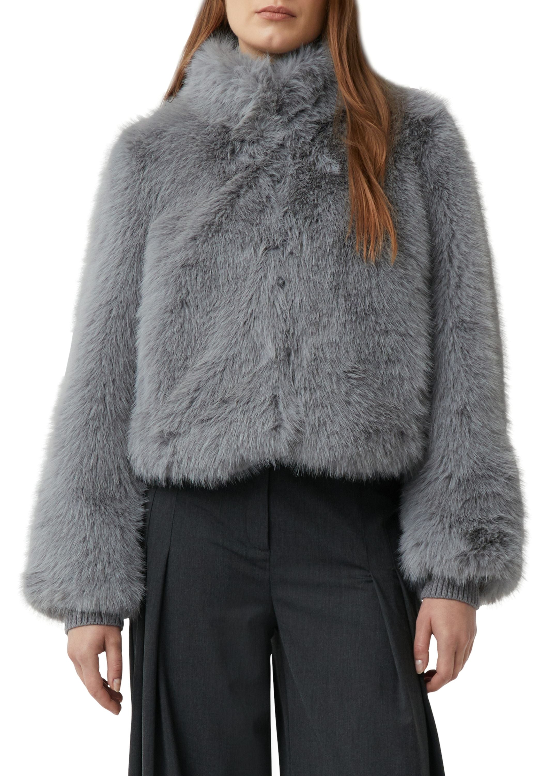 Fake-Fur-Jacke mit Stehkragen - 9505-GREY/BLACK - Grau