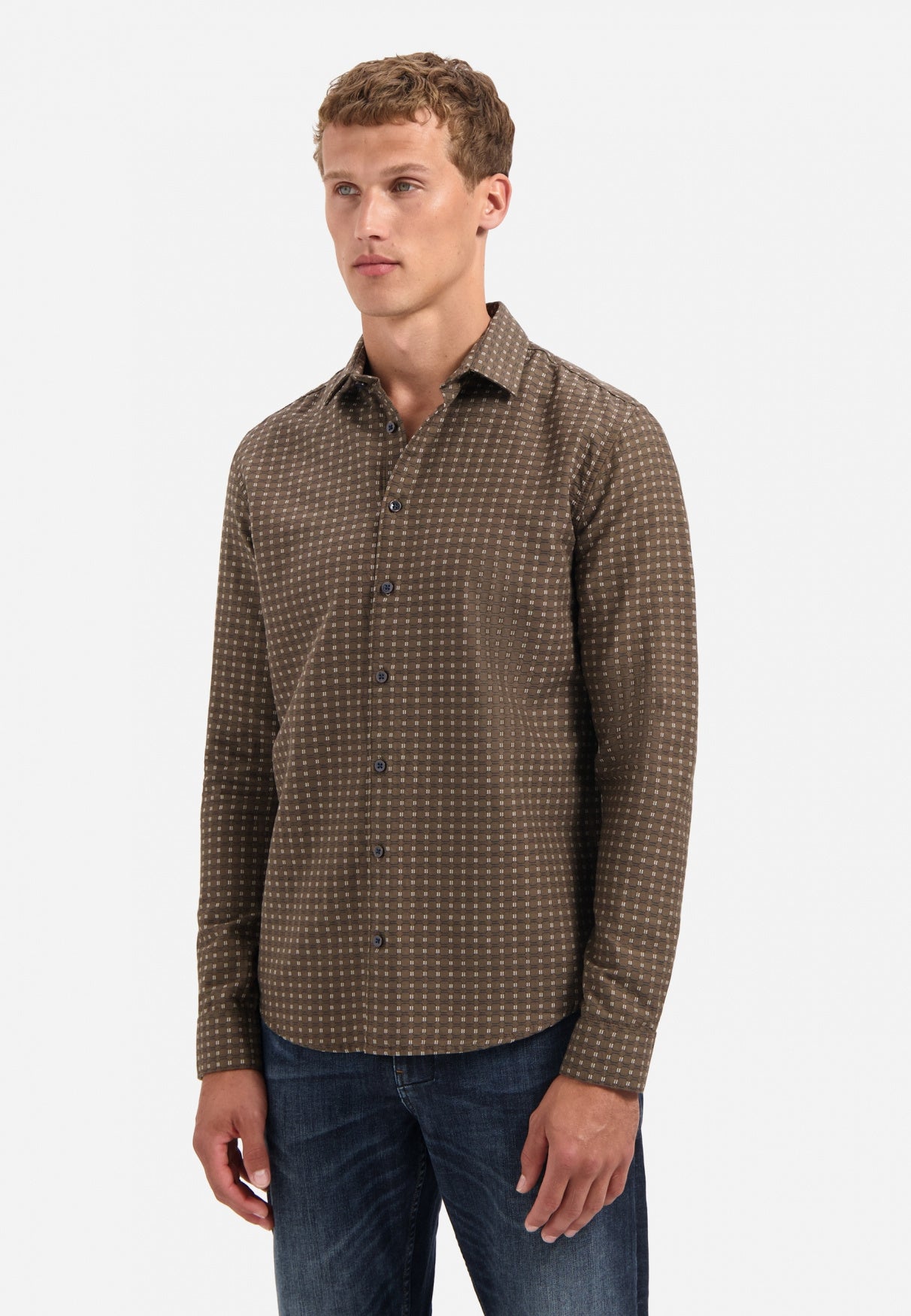 Jacquard Hemd Regula Fit - 044-Taupe - Braun