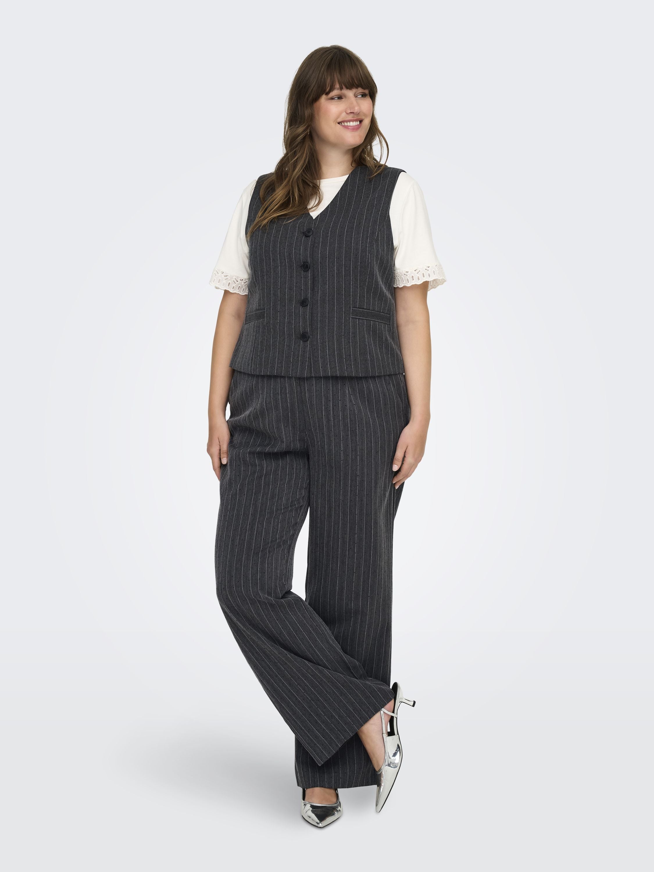 Hose SIGA Wide Leg - Dark Grey Melange/PINSTRIPE W. - Grau