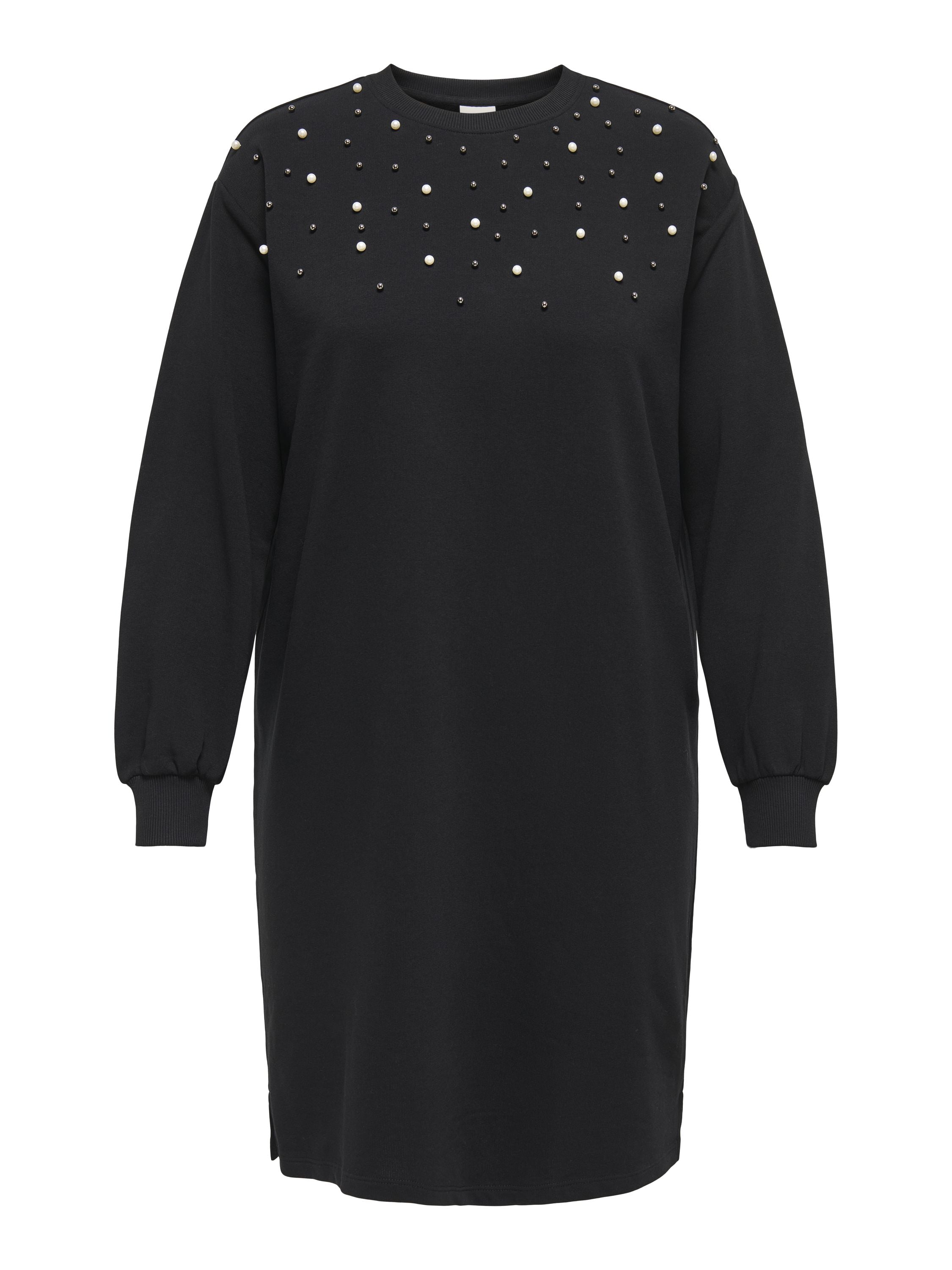 Sweatshirtkleid Midi aus Baumwollmix - Black/Pearl neck - Schwarz