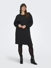 Sweatshirtkleid Midi aus Baumwollmix - Black/Pearl neck - Schwarz
