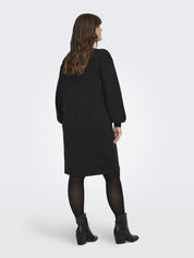Sweatshirtkleid Midi aus Baumwollmix - Black/Pearl neck - Schwarz